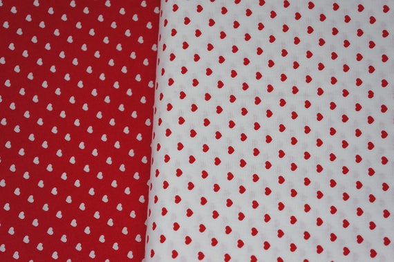 Vintage Valentine Fabric Red Hearts on White Premium Cotton Estate Find