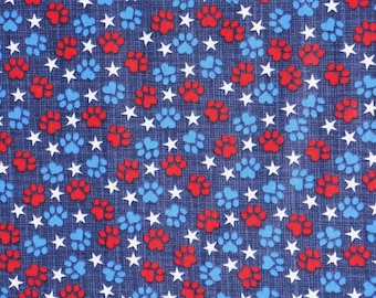 Patriotic Dog and Cat Paw Prints Independence Day 4th of July Novelty Cotton Fabric