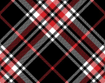 Christmas Plaid Fabric, Red Black and White Bias Christmas Plaid by Fabric Editions Novelty Cotton Fabric, Screen Printed Plaid 19840-RED