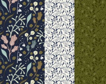 Wildflower Fabric, Eden Collection by Dandelion Fabric & Co. Quilting Cotton Fabric, Blender Fabric, Navy Floral Blender