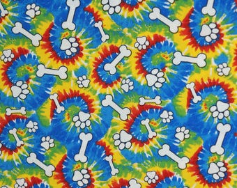 Tie Dye Paws and Bones Cotton Fabric Novelty Fabric