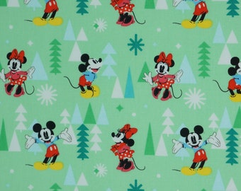 Mickey & Minnie Holiday Christmas Forest by Springs Creative Disney Licensed Novelty Cotton Fabric