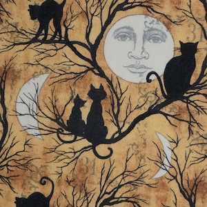 Halloween Black Cat Fabric, Black Cat Silhouette by Susan Winget Springs Creative Novelty Cotton Fabric, Full Moon Fabric, Halloween Fabric