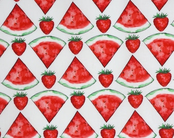 Watermelon and Strawberry Fabric, Summer Treats on White by Camelot Quilting Cotton Fabric, Summertime Fabric, Berry Fabric, 66230203-01