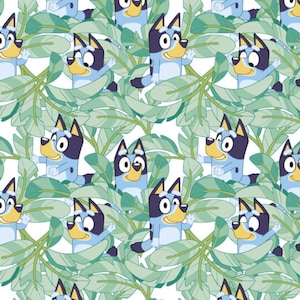 Bluey Light Blue Flannel Fabric by the Yard 100% Cotton Bingo Bandit Chilli  Dog Dogs Characters Toddler 