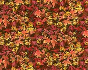 Fall Leaves Fabric, Tossed Leaves Harvest Autumn Retreat by Abraham Hunter for P & B Textiles Quilting Cotton Fabric ARET05580-ZZ