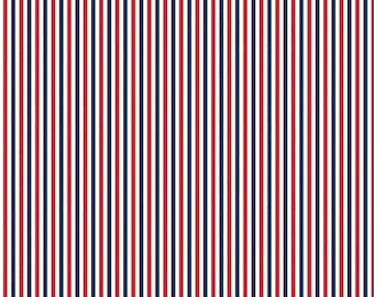 Patriotic Stripe Fabric, 1/8" Red White and Blue Stripe by Riley Blake Quilting Cotton Fabric, 4th of July Stripes Fabric