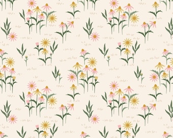 Floral Fabric, Floral Field on Cream from the Naturally Wild Collection Ann Gardner for Cloud9 Organic Quilting Cotton Fabric 227899