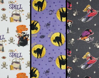 Hocus Pocus Witches and Binx the Cat Disney Licensed Novelty Cotton Fabric by Springs Creative, Hocus Pocus Fabric, Witch Fabric