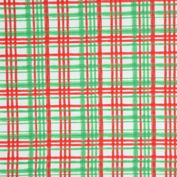 Christmas Plaid Fabric, Red and Green Plaid on White by Timeless Treasures Quilting Cotton Fabric C8986-WHITE