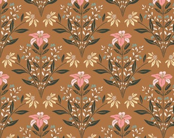 Floral Fabric, Bouquet on Mustard from the Eventide Collection by Jillian Nichols for Cloud9 Organic Quilting Cotton Fabric 227879