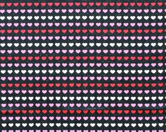 Pink and Red Hearts On Black Glitter Valentine's Day Cotton Fabric, Hearts Lines on Black, Black Valentine's Day Fabric, Small Heart Fabric