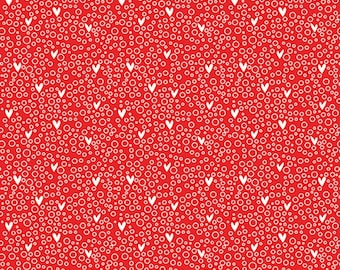Valentine Dots Fabric, Dots and Hearts on Red You & Me Collection by Sandy Gervais for Riley Blake Designs Quilting Cotton Fabric C15402-RED