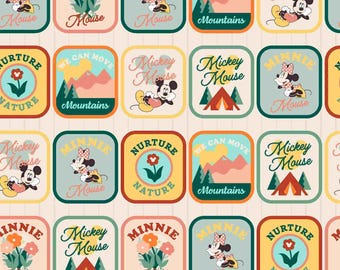 Mickey and Minnie Adventure Patches Fabric, Mickey and Minnie Patches Disney Licensed by Springs Creative Novelty Cotton Fabric 80468-A62028