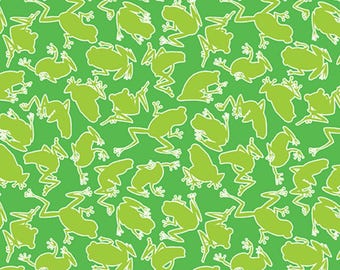 Frog Fabric, Camo Frogs Glow on Green by Kanvas Studio for Benartex Quilting Cotton, Frog Outline Fabric, 14898G-44
