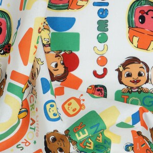 Cocomelon Fabric, Tossed Lets Build Kids on White Licensed by David Textiles Novelty Cotton Fabric, JJ Fabric, Cody and Nina Cocomelon image 5