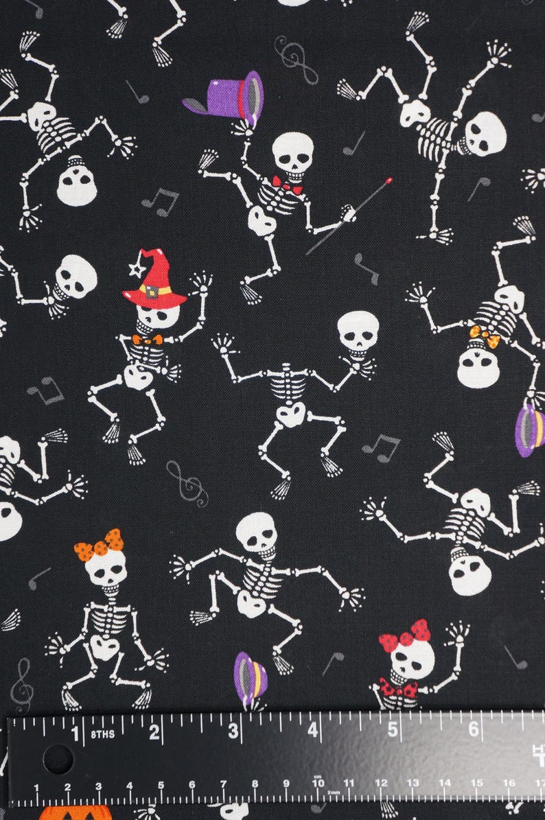 Dancing Halloween Skeletons Novelty Cotton Fabric by Fabric Traditions, Skeletons in Halloween Costumes image 3