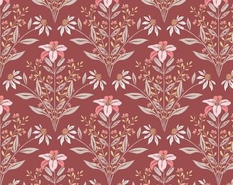 Floral Fabric, Bouquet on Burgundy from the Eventide Collection by Jillian Nichols for Cloud9 Organic Quilting Cotton Fabric 227878