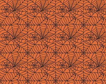 Spiderweb Fabric, Spiderweb on Orange Sophisticated Halloween by Riley Blake Quilting Cotton Fabric, Spider Web Fabric C14622-ORANGE