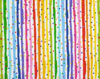 Rainbow Stripes with Confetti Celebration Party Novelty Cotton Fabric, Birthday Backdrop, Party Theme Fabric