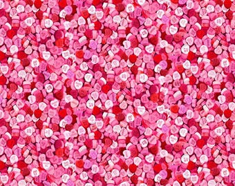 Candy Hearts Fabric, Candy Hearts Packed Valentine's Day by Timeless Treasures Quilting Cotton Fabric Conversation Hearts Fabric LOVE-CD3193