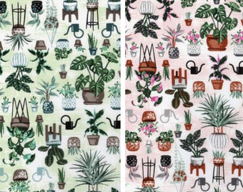 Potted House Plants, Patio Plants Leaves, Wishwell Robert Kaufman Quilting Cotton Fabric, Succulent Fabric, Monstera leaf fabric