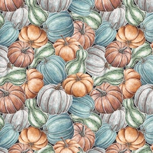 Pumpkin Fabric, Stacked Pumpkins Packed Late Summer Harvest Collection by Blank Quilting Cotton Fabric, Pumpkins and Gourds