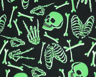 Glow in the Dark Halloween Skeletons Novelty Cotton Fabric, Skeleton Fabric, Glowing Skeleton Fabric, Skeleton Bone Fabric