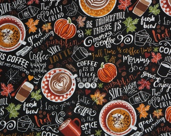 Pumpkin Spice Latte, Fall Harvest, Fall Coffee by Timeless Treasures Quilting Cotton Fabric GAIL-C7034  PSL