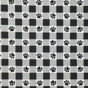 Buffalo Plaid Paw Print on Black and White Novelty Cotton Fabric, Dog Paw Fabric, Cat Paw Fabric,