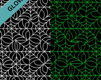 Spiderweb Glow in the Dark Fabric, Glow in the Dark Spiderwebs on Black by Shelley Cominsky for Studio E Quilting Cotton Fabric, Spiderweb