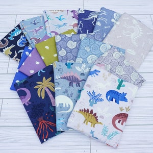 Glow in the Dark Dinosaur Fat Quarter Bundle, Dino Glow by Lewis and Irene Quilting Cotton Fabric, Dinosaur Fabric, Dinosaur Nursery Fabric