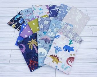 Glow in the Dark Dinosaur Fat Quarter Bundle, Dino Glow by Lewis and Irene Quilting Cotton Fabric, Dinosaur Fabric, Dinosaur Nursery Fabric