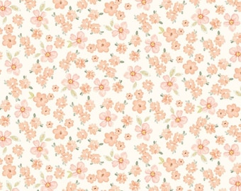 Floral Fabric, Tossed Pretty Pink Flowers on Cream from the Home Sweet Home Collection by Timeless Treasures Quilting Cotton Fabric
