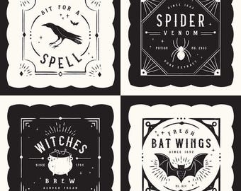 Halloween Pillow Panel, Sophisticated Halloween by My Mind's Eye for Riley Blake Quilting Cotton Fabric, Make Four 18"x18.5" Pillows