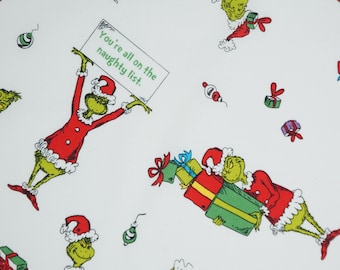 Grinch Holiday on White, Dr. Seuss How the Grinch Stole Christmas Licensed Robert Kaufman Quilting Cotton Fabric, You're on the Naughty List