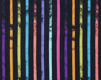 Rainbow Stripe Fabric, Multi Weathered Stripe on Black by Dear Stella Quilting Cotton Fabric, Colorful Stripe Fabric, DPJ2778 MULTI
