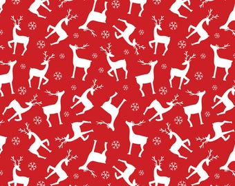 Nordic Deer Fabric, Nordic Deer on Red Nordic Cabin by Cherry Guidry for Benartex Contempo Quilting Cotton Fabric 13418P-10B