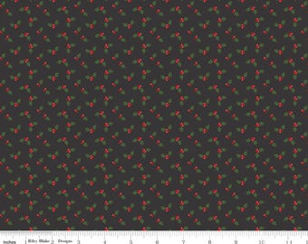 Holly Leaves on Black, Riley Blake Holly Holiday Holly Charcoal Quilting Cotton Fabric, Small Print Christmas Fabric, C10886-CHARCOAL