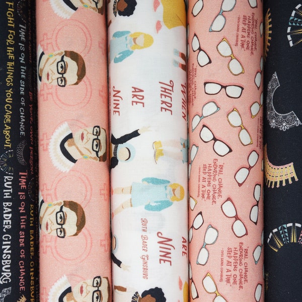 5 Fat Quarter Bundle - Women's History Ruth Bader Ginsburg Novelty Cotton Fabric