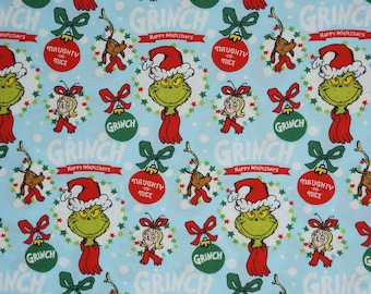 The Grinch Holiday Ornaments on Blue Dr. Seuss How the Grinch Stole Christmas Licensed Quilting Cotton Fabric, Robert Kaufman ADE-20278-223