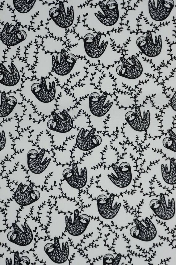 Black and White Sloths By Dear Stella Quilting Cotton Fabric, Small Print Sloths, ST-WG1985WHITE, ABC Menagerie by Wee Gallery Collection