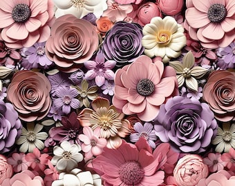 Floral Fabric, Peach Flowerbed Large Another Dimension by Funny Girl for Studio E Quilting Cotton Fabric 8680-23