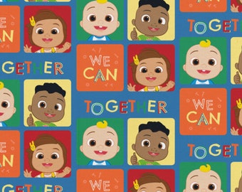 Cocomelon Fabric, Together Block Kids Licensed by David Textiles, Inc Novelty Cotton Fabric, JJ Fabric, Cody and Nina Cocomelon,