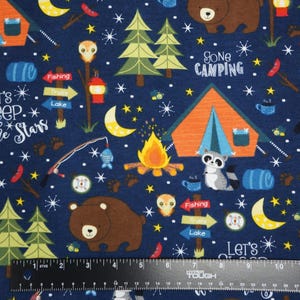Gone Camping Bear Snuggle Flannel Cotton Fabric, Bears Camping Under the Stars