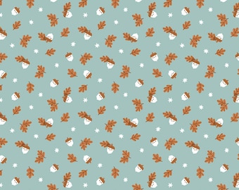 Acorn Fabric, Happy Acorns Twilight Creatures on Storm Blue by Natàlia Juan Abelló for Riley Blake Quilting Cotton Fabric, C15365-SONGBIRD