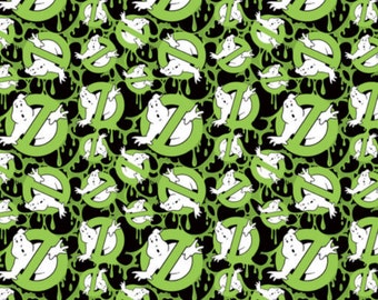 Ghostbusters Fabric, Ghostbuster Logo Packed Halloween Fabric, Licensed Novelty Cotton Fabric by Springs Creative, Slimer Fabric
