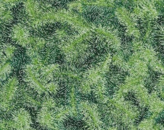 Evergreen Branch Fabric, Spruce Holiday Flourish Snow Flower with Silver Metallic Accents by Robert Kaufman Quilting Cotton Fabric