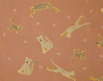 Cheetah Fabric, Cheetahs on Rusty Tan Small Things Collection by Lewis and Irene Quilting Cotton Fabric