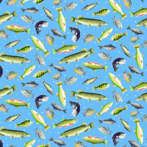 Fish Fabric, Gone Fishing Light Blue Sail Away by Andi Metz for Benartex Kanvas Studio Quilting Cotton Fabric, 14444-50B